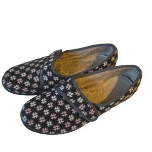 Hotter Slippers Shoes, Thyme cross-stitch design Slip-on adjustable strap sz 10